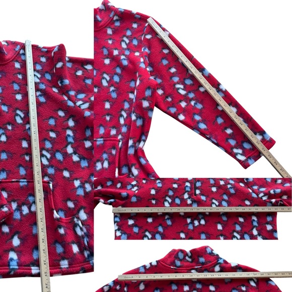 Mind Games Womens Sz 1X Red Blue Penguin Print 1/4 Zip Plush Fleece Pullover USA - Picture 4 of 16